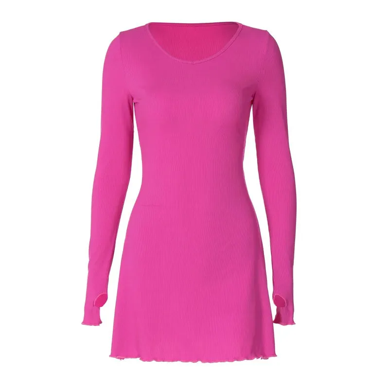 Claire Ribbed Long Sleeve Lace-Up Mini Dress