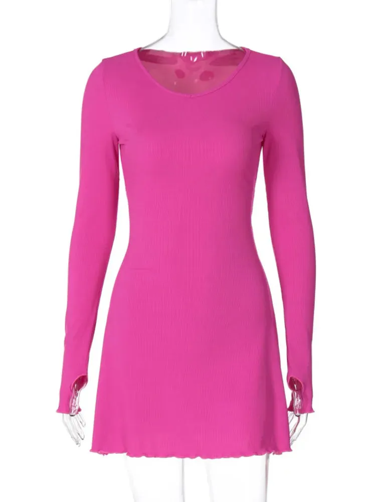 Claire Ribbed Long Sleeve Lace-Up Mini Dress
