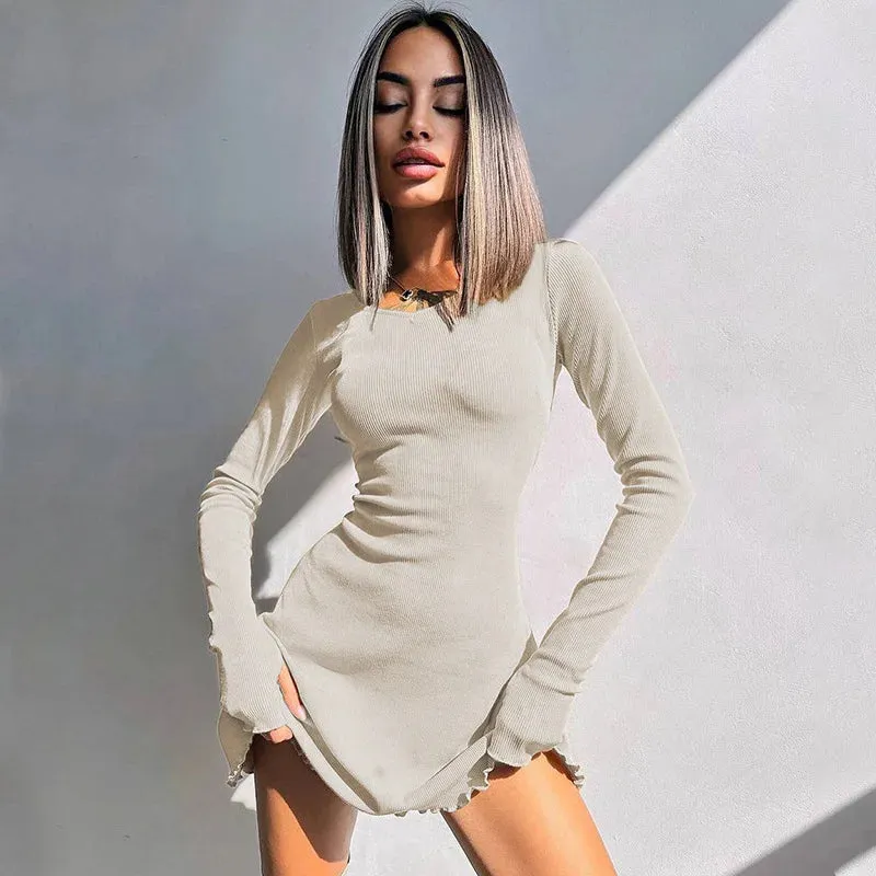 Claire Ribbed Long Sleeve Lace-Up Mini Dress