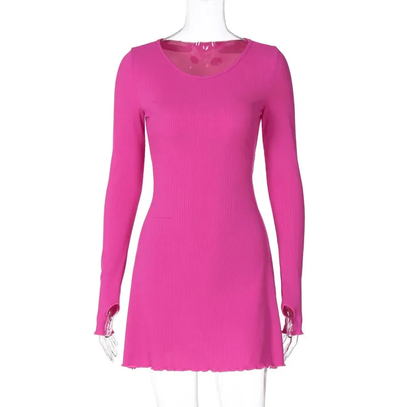 Claire Ribbed Long Sleeve Lace-Up Mini Dress