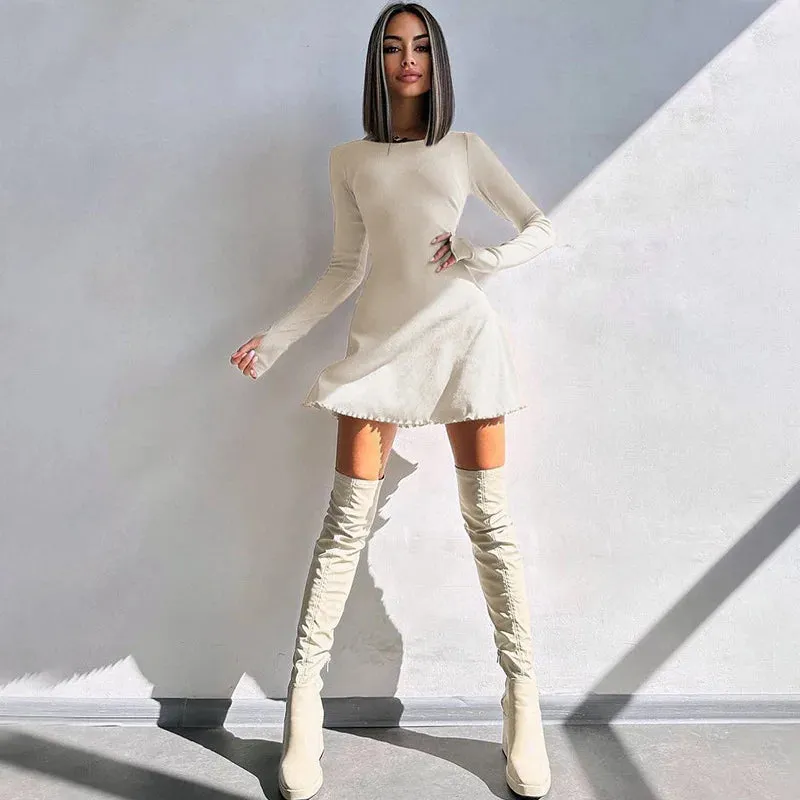 Claire Ribbed Long Sleeve Lace-Up Mini Dress