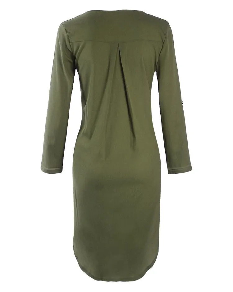 Clearance Simple Fashion Chiffon V Neck Dip Hem Short Dress