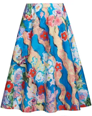 Cobalt Printed Midi Skirt
