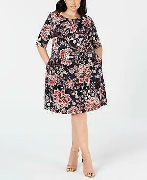 Connected Apparel 3/4 Sleeve Jewel Neck Knee Length Sheath Dress, Size 24W