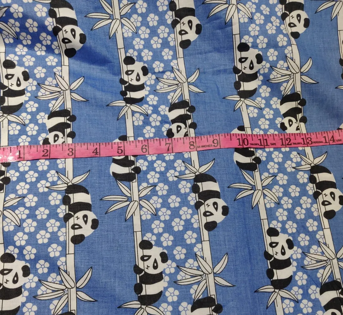 COTTON POPLIN CUTE PANDA BLUE PRINT 58&quot; wide
