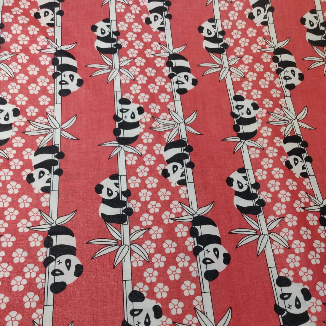 COTTON POPLIN CUTE PANDA RED PRINT ~ 58&quot; wide