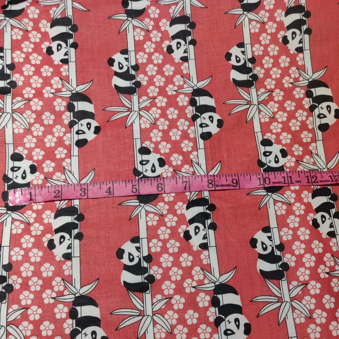 COTTON POPLIN CUTE PANDA RED PRINT ~ 58&quot; wide