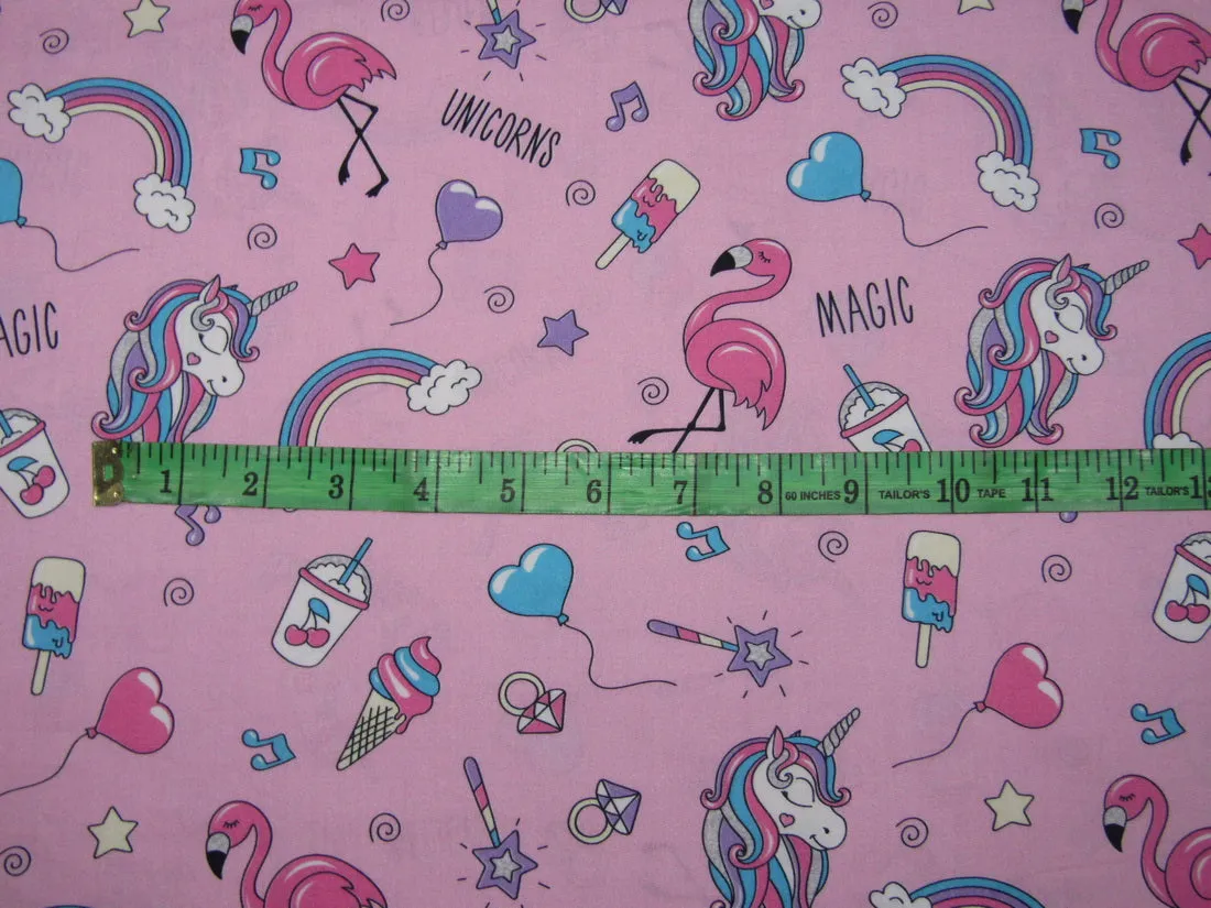 COTTON POPLIN PINK BABY PRINT UNICORN 58" WIDE