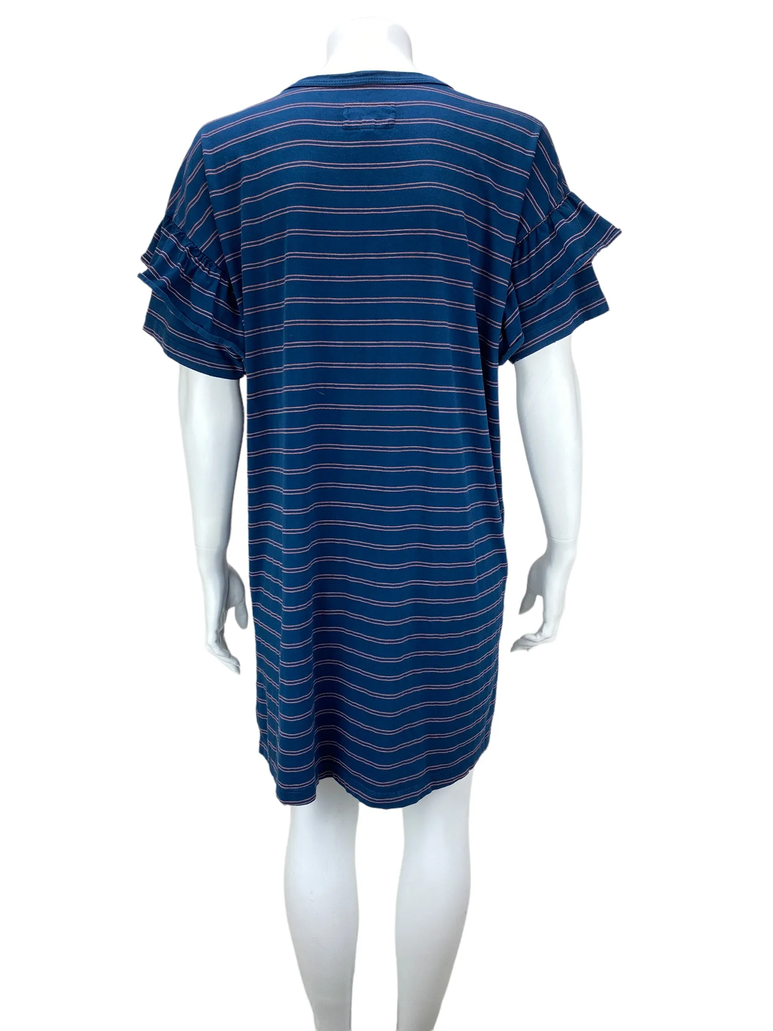 Current Elliott, Women's Striped Ruffle Roadie Dress, Blue Wing Teal Split Stripe, Size 2 (M)