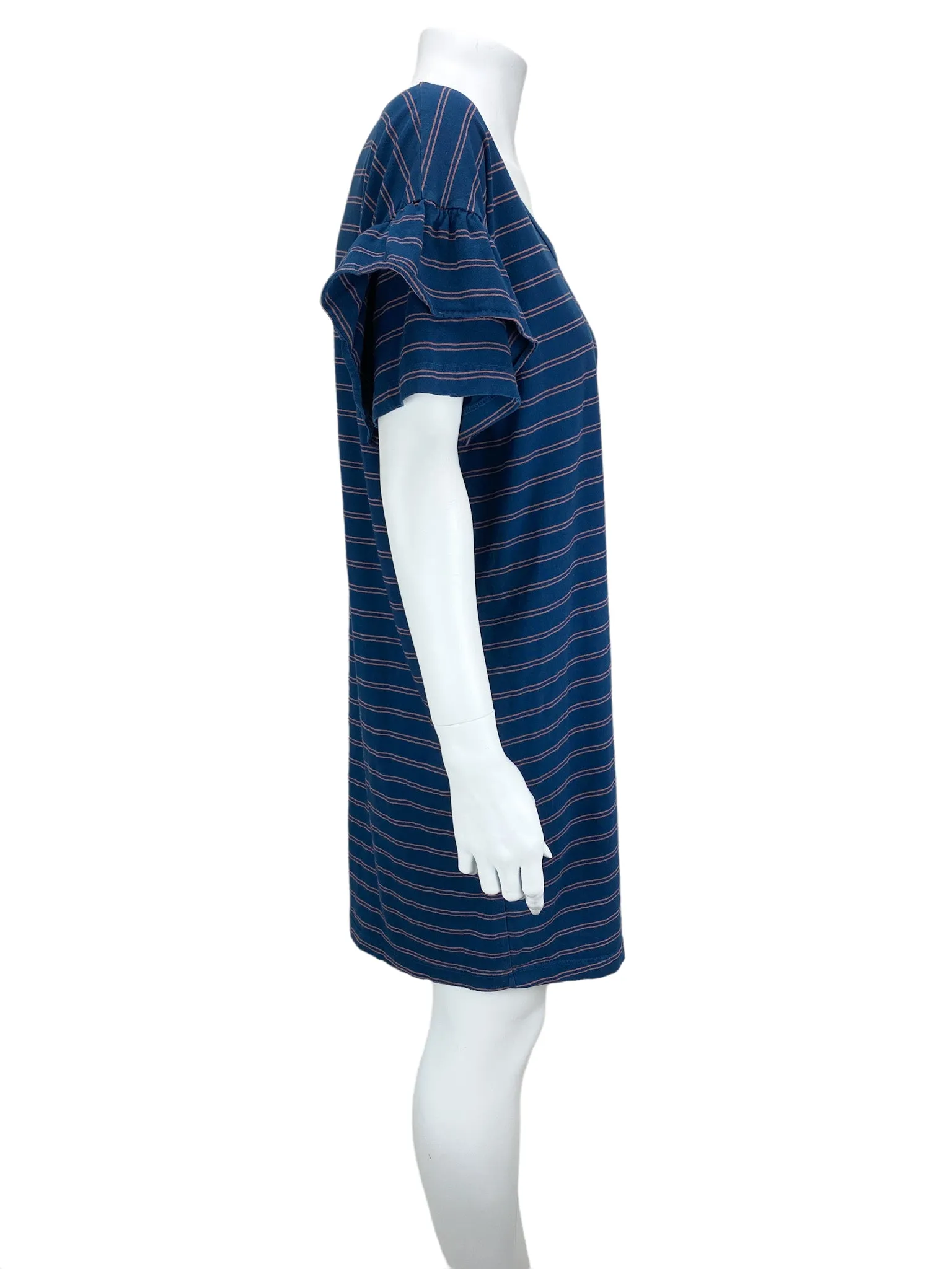 Current Elliott, Women's Striped Ruffle Roadie Dress, Blue Wing Teal Split Stripe, Size 2 (M)