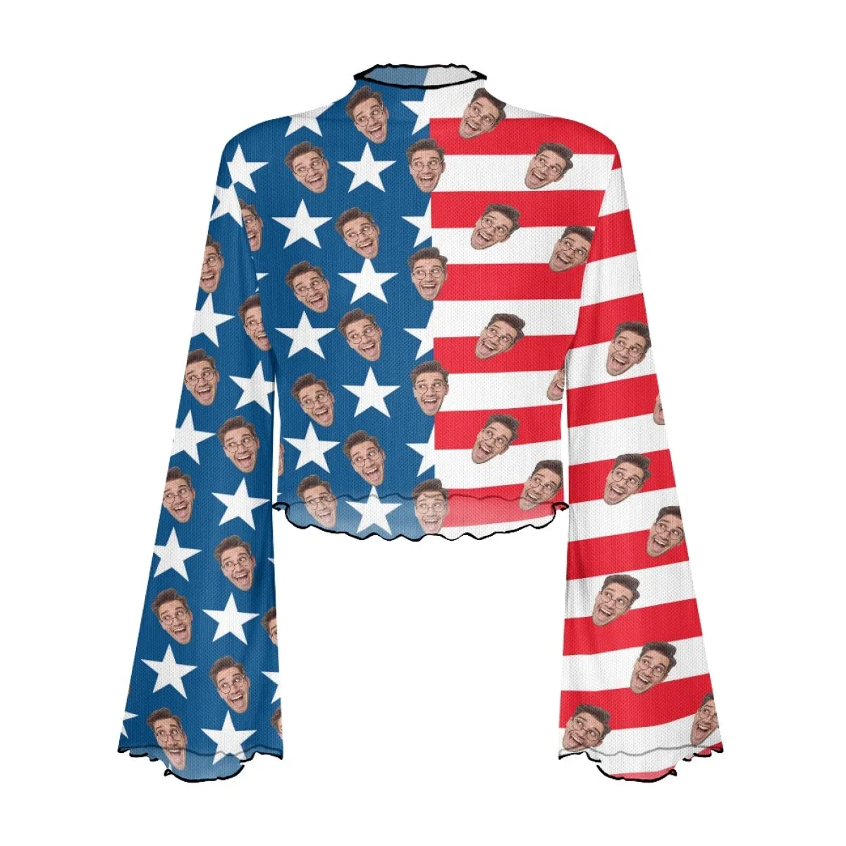 Custom Face Stripes & Stars Women's Bell Sleeve Top - White