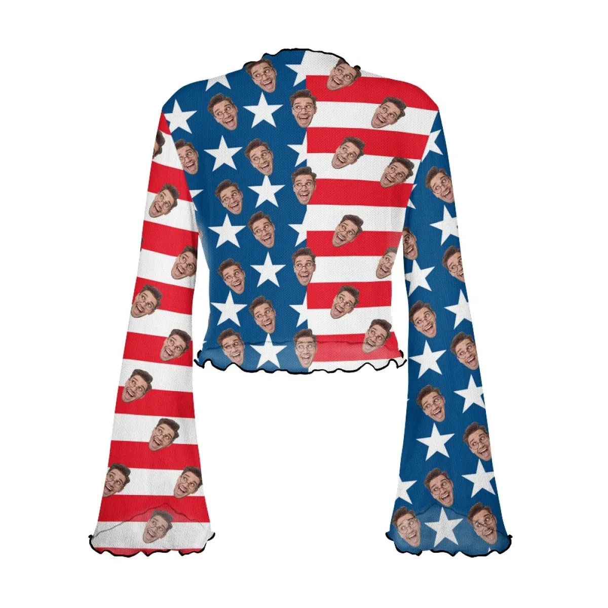 Custom Face Stripes & Stars Women's Bell Sleeve Top - White