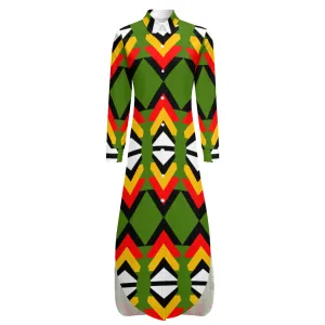 Custom Women's Long Sleeves Shirt Dress Button Up Slit Skirt