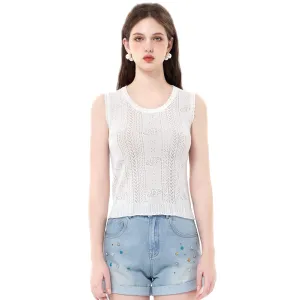 Cutout Logo Tencel Sleeveless Knit Tank Top
