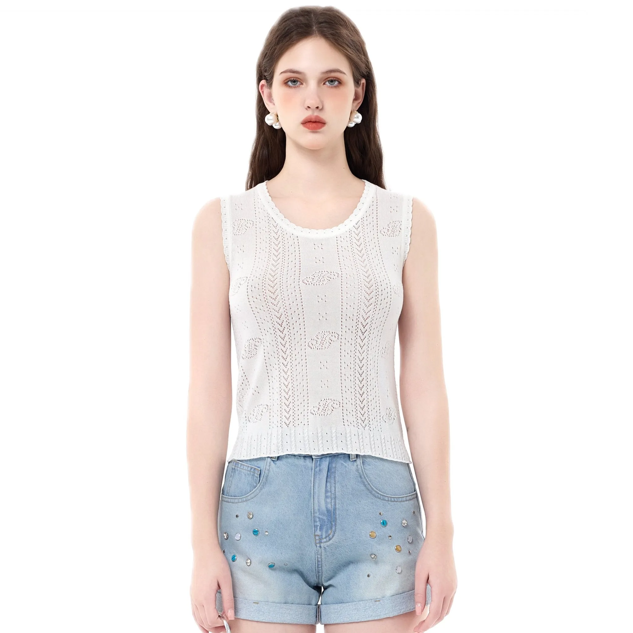 Cutout Logo Tencel Sleeveless Knit Tank Top