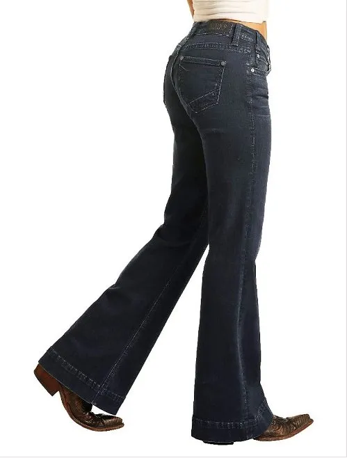 Dark Wash Slant Pocket Mid Rise Trouser Jean