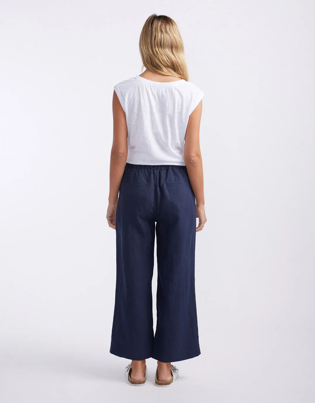 Deluxe 100% Linen Pants - Navy/White Stripe