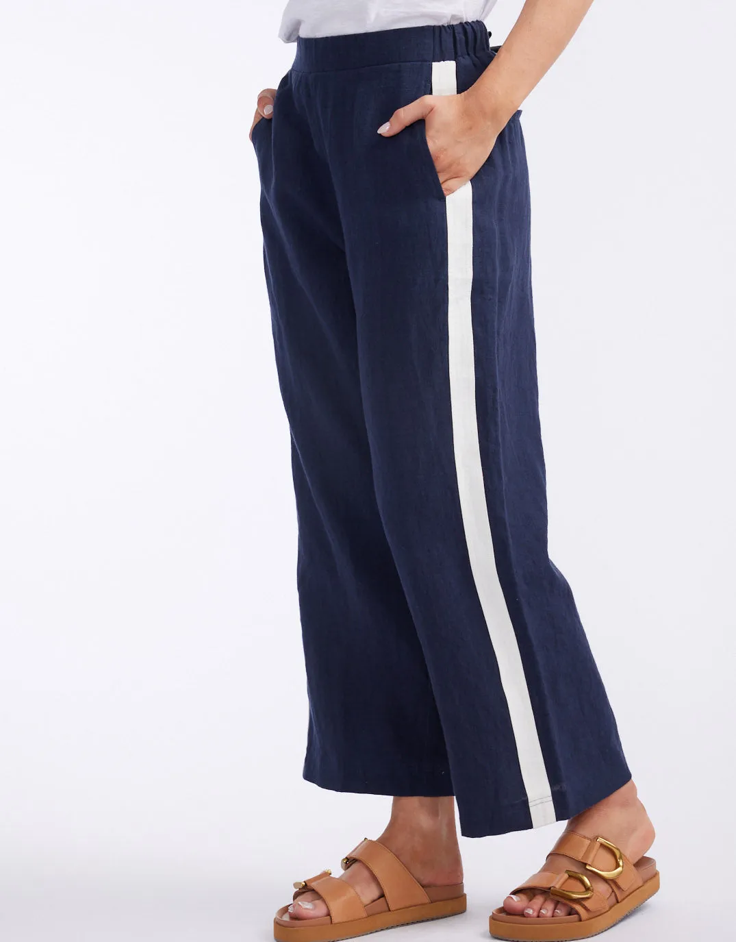 Deluxe 100% Linen Pants - Navy/White Stripe