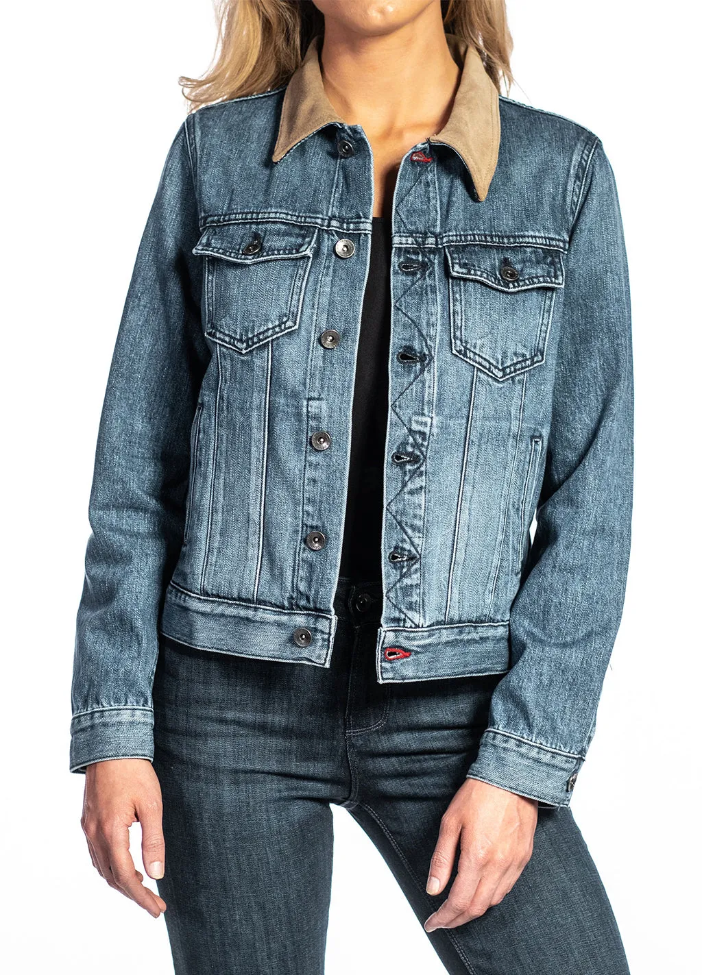 Denim & Taupe Suede Jacket (Indigo Stone) Navy Stitch
