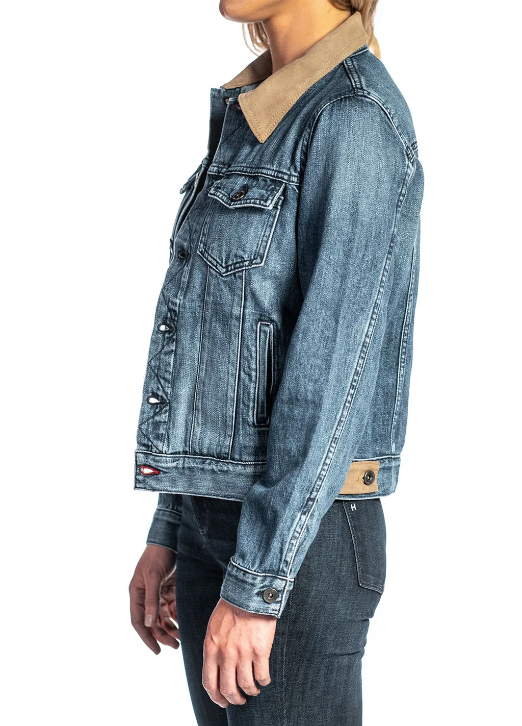 Denim & Taupe Suede Jacket (Indigo Stone) Navy Stitch