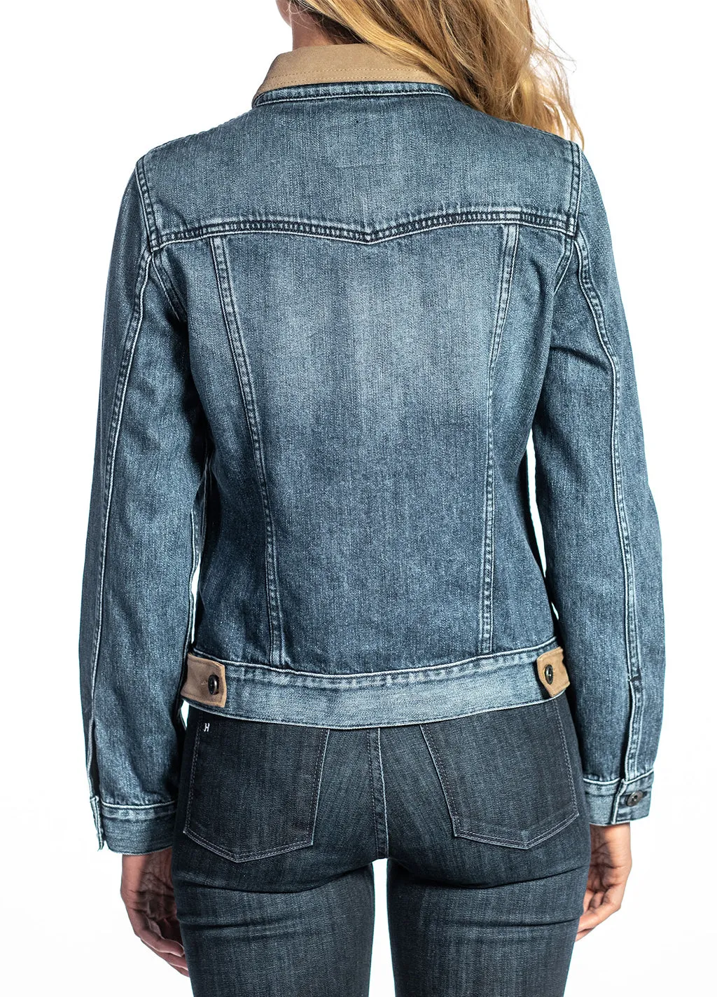 Denim & Taupe Suede Jacket (Indigo Stone) Navy Stitch
