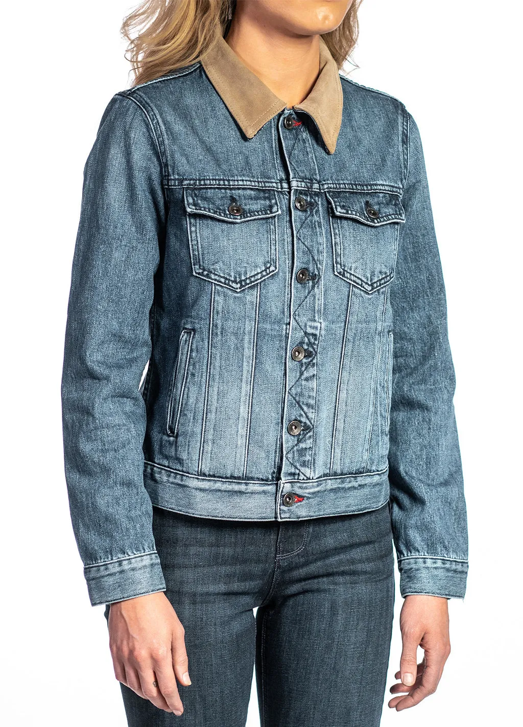 Denim & Taupe Suede Jacket (Indigo Stone) Navy Stitch