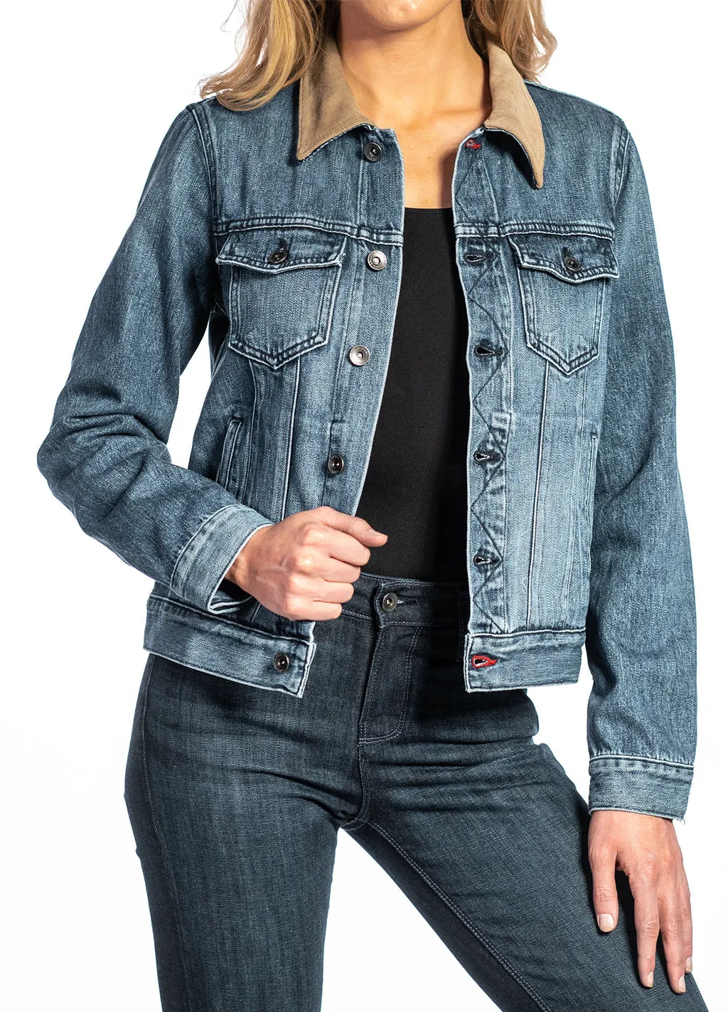 Denim & Taupe Suede Jacket (Indigo Stone) Navy Stitch