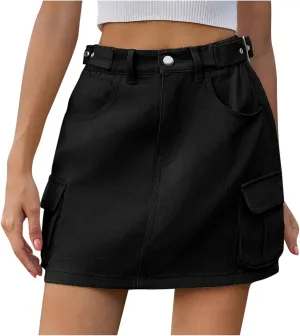 Denim Cargo Skirt for Women Mini Skirts Jean Cargo Skirts High Rise Pencil Skirt Y2k Short Skirt Casual Summer Skirts