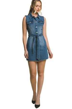 Denim Strapless Dress with Waist Tie