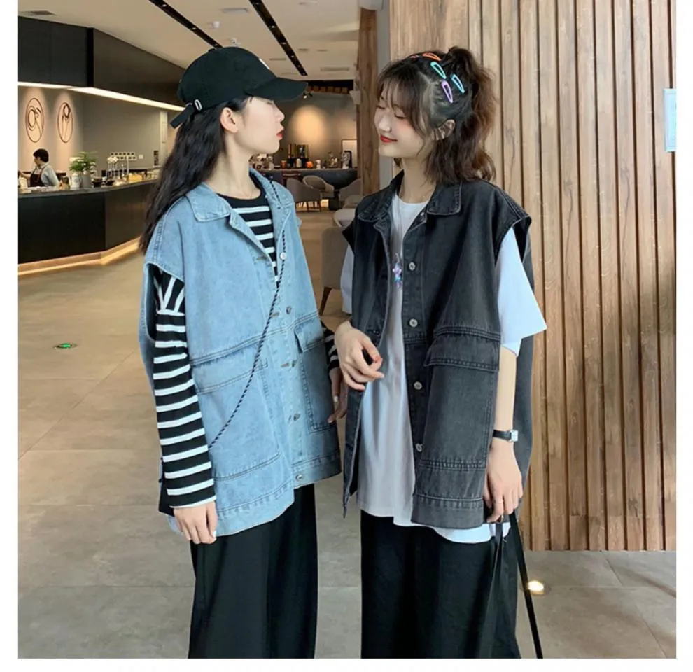 Denim Vest Women Short Korean Sleeveless Outdoor Tank Top Outerwear