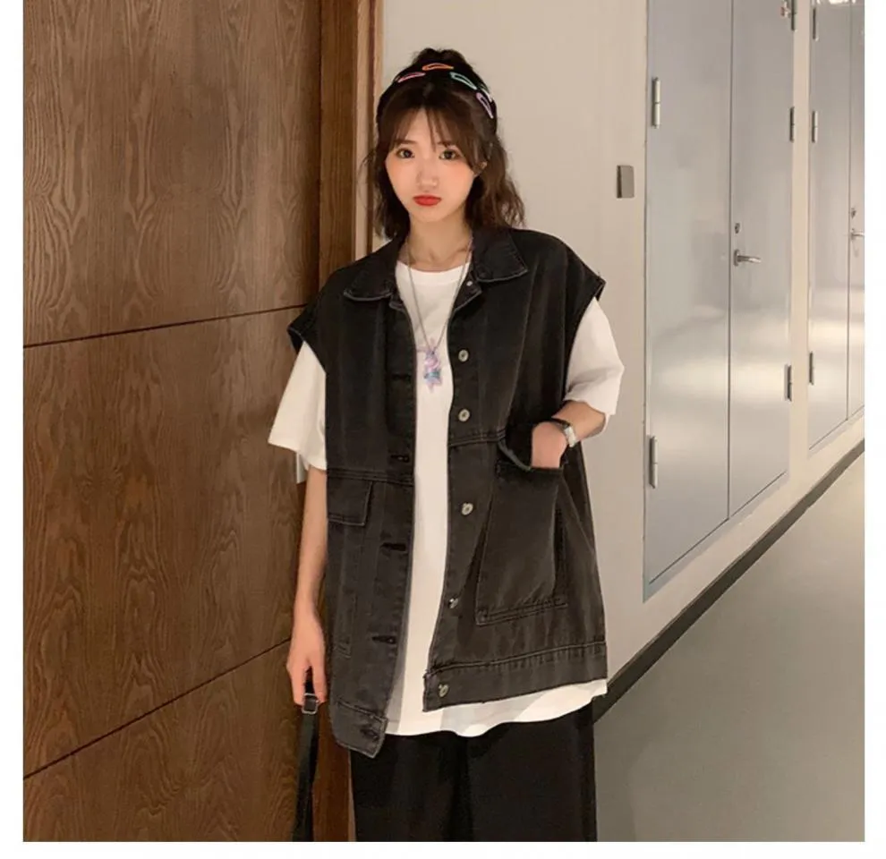 Denim Vest Women Short Korean Sleeveless Outdoor Tank Top Outerwear