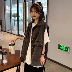 Denim Vest Women Short Korean Sleeveless Outdoor Tank Top Outerwear