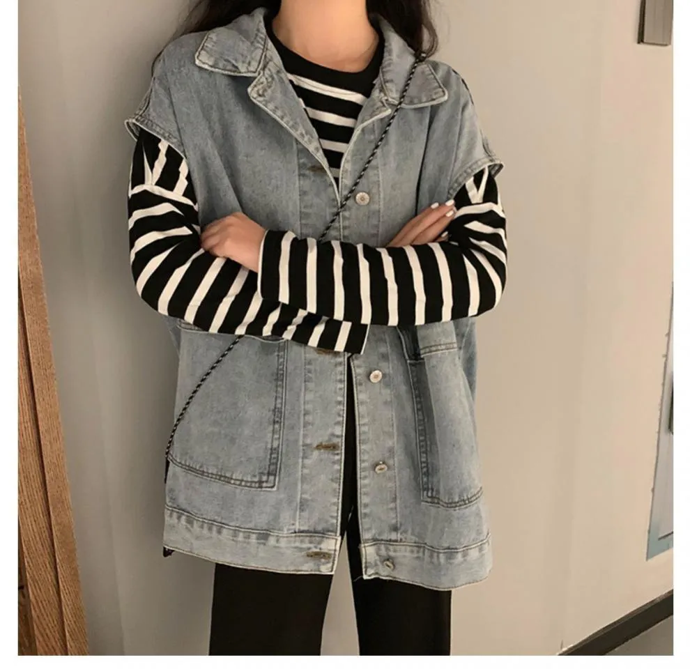 Denim Vest Women Short Korean Sleeveless Outdoor Tank Top Outerwear