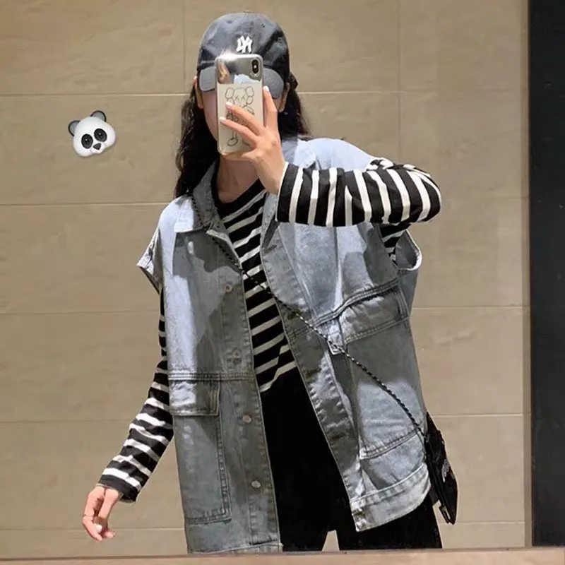 Denim Vest Women Short Korean Sleeveless Outdoor Tank Top Outerwear