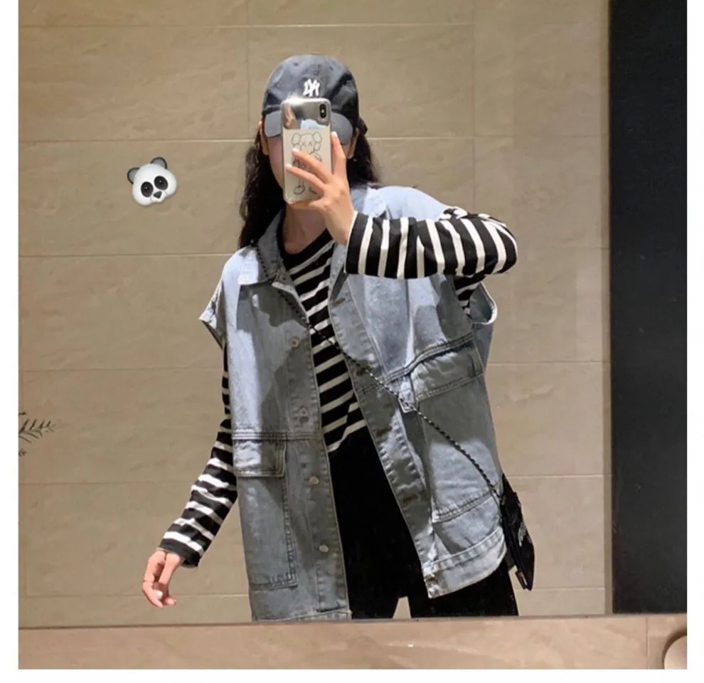 Denim Vest Women Short Korean Sleeveless Outdoor Tank Top Outerwear