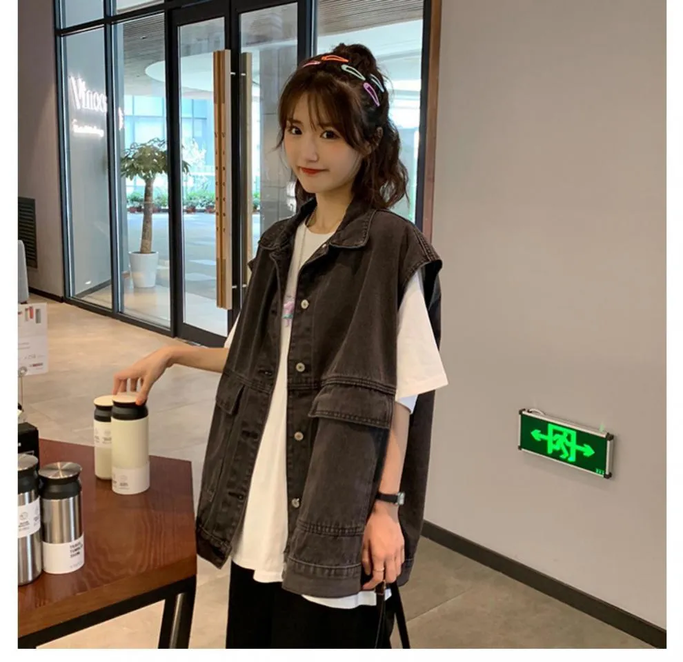 Denim Vest Women Short Korean Sleeveless Outdoor Tank Top Outerwear