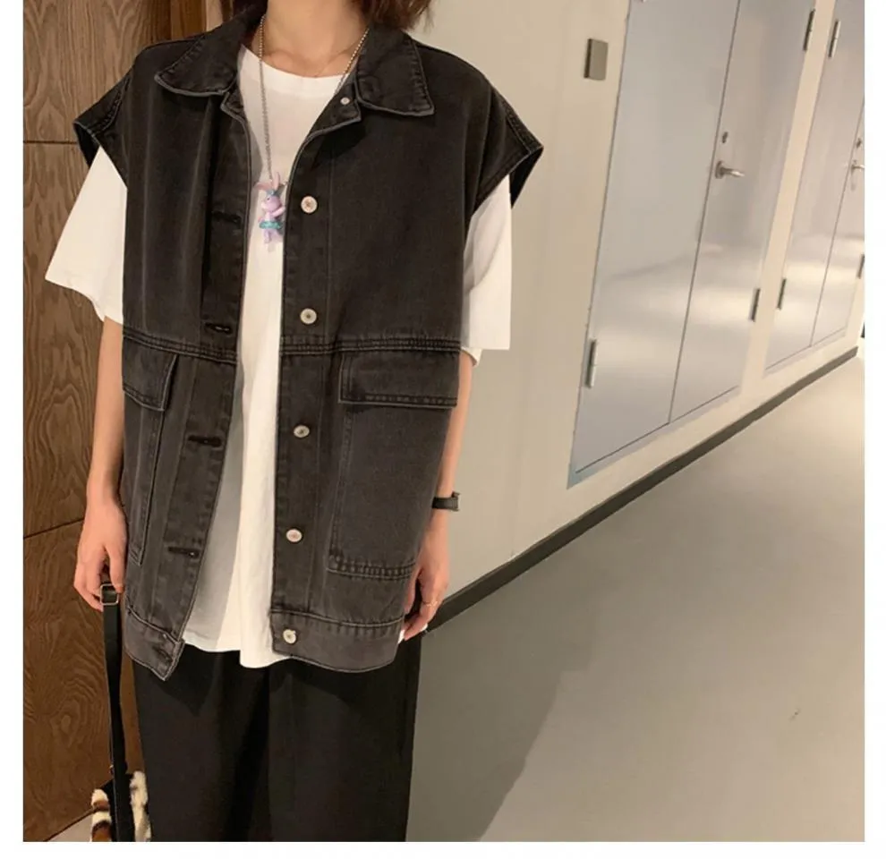 Denim Vest Women Short Korean Sleeveless Outdoor Tank Top Outerwear