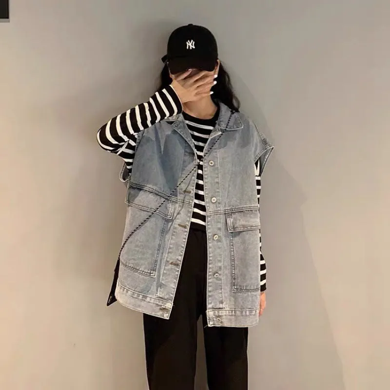 Denim Vest Women Short Korean Sleeveless Outdoor Tank Top Outerwear