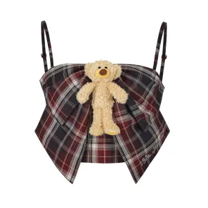 Doozoo Plaid Bow Tank Top in Dark Blue