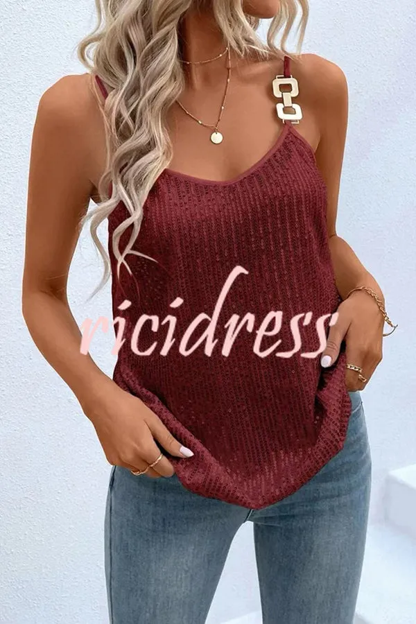 Dreamy and Dazzling Solid Sequin Buckle Cami Top