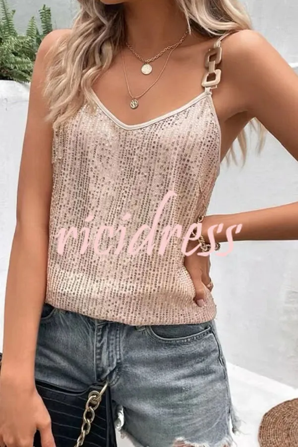 Dreamy and Dazzling Solid Sequin Buckle Cami Top