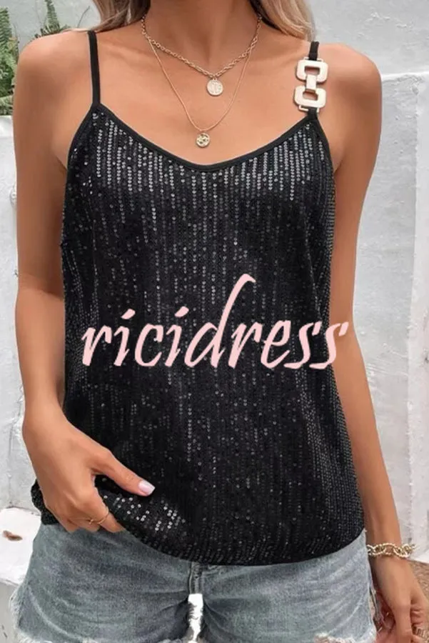Dreamy and Dazzling Solid Sequin Buckle Cami Top