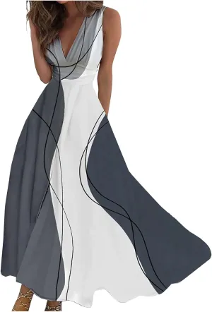Dresses for Women 2024 Sleeveless Floral Printed Maxi Dress Wrap V Neck Flowy Ruched Beach Dresses Boho Sundresses