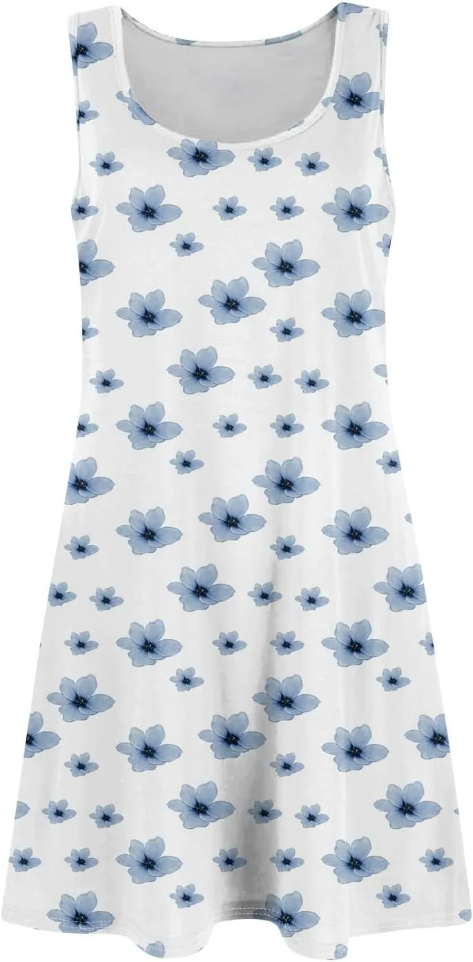 Dresses for Women Spring Mini Tank Dress Sun Dresses Sleeveless A Line Dress Boho Summer Floral with Pocket