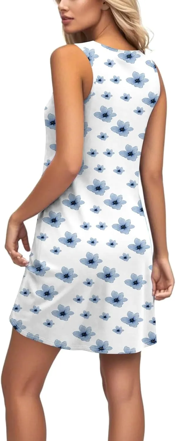 Dresses for Women Spring Mini Tank Dress Sun Dresses Sleeveless A Line Dress Boho Summer Floral with Pocket