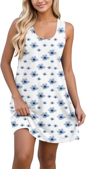 Dresses for Women Spring Mini Tank Dress Sun Dresses Sleeveless A Line Dress Boho Summer Floral with Pocket