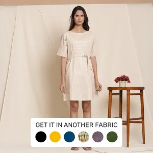 Dusk Beige Striped 100% Cotton Short Sack Dress