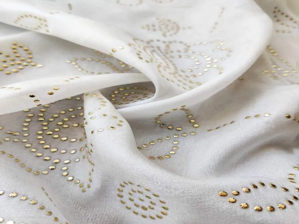 Dyeable Uppada Silk Fabric With Embellished Golden Dots