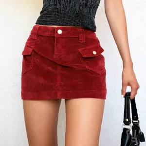 Early 2000s Brick Red Corduroy Mini Skirt