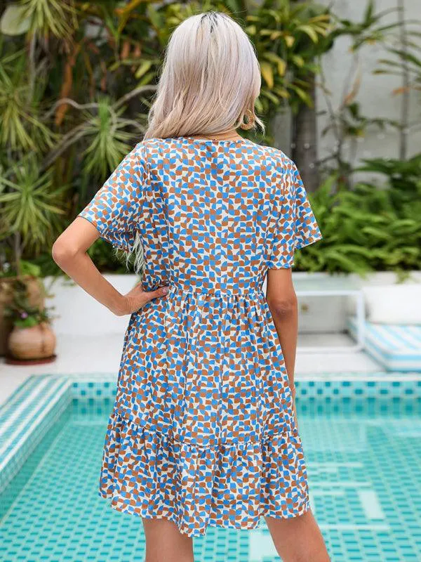 Effortlessly Chic V Neck Relaxed Fit Summer Dress - Trendy Short Sleeve Style